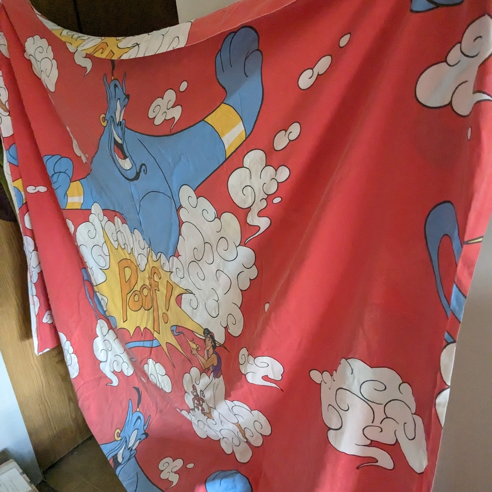 Aladdin Disney Twin Flat Bed Sheet Red Genie Cartoon Blanket